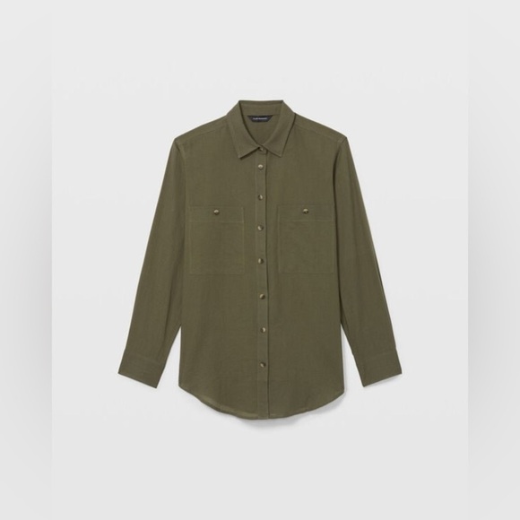 Club Monaco Womens Utility Cotton Military Button Down Shirt Olive Green Sz SP - Picture 4 of 10